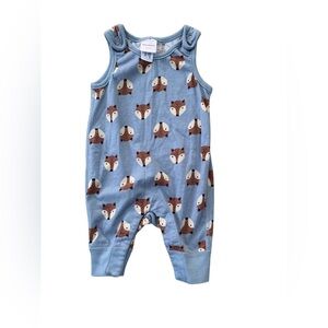 Hanna Andersson Size 50, 0-3 Months Light Blue Fox Bib Overalls
